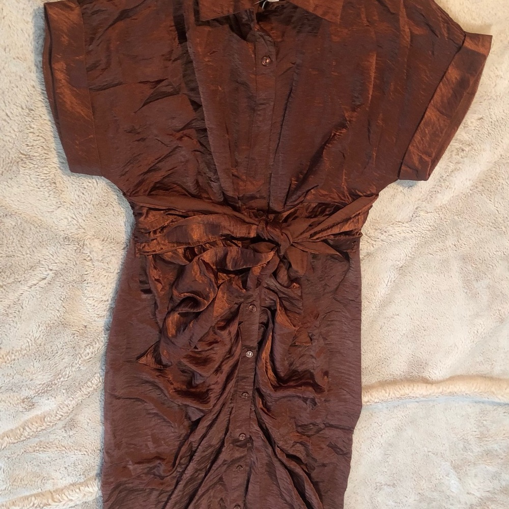 STEVE MADDEN Womens 4 Brown Short Sleeve Button Up Dress